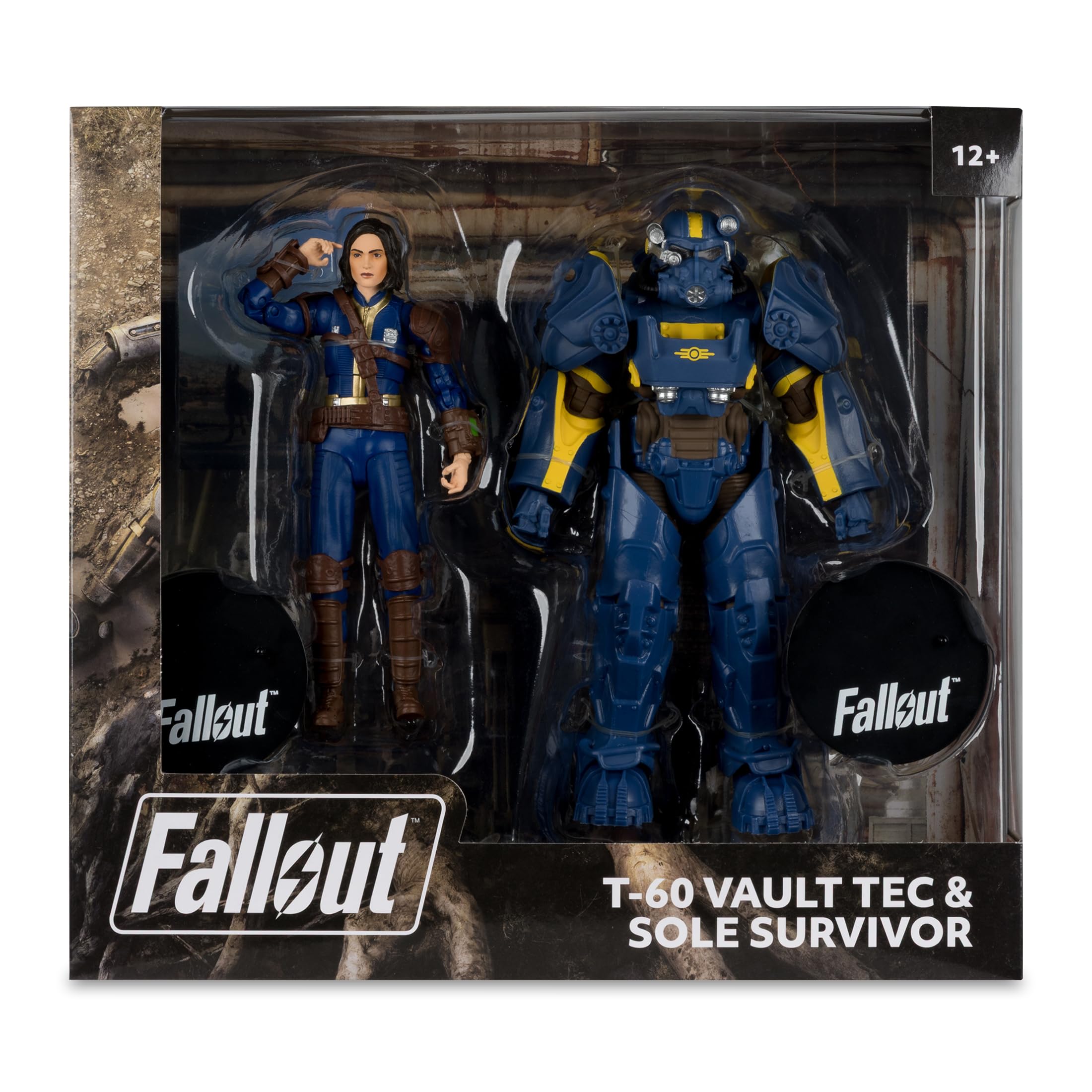 Artwork pairing enhances display aesthetics for Fallout figures.