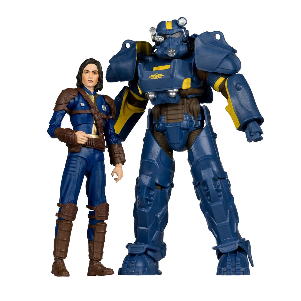 McFarlane Toys Fallout 4 T-60 Vault Tec and Sole Survivor front view with detailed armor.