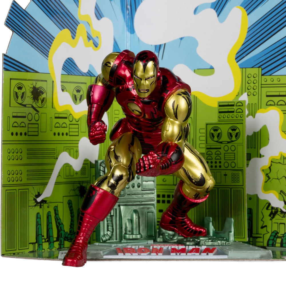 McFarlane Toys Iron Man art card includes character artwork and comic synopsis.