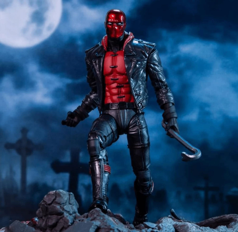 Red Hood base stand for stable posing and shelf display by McFarlane Toys.