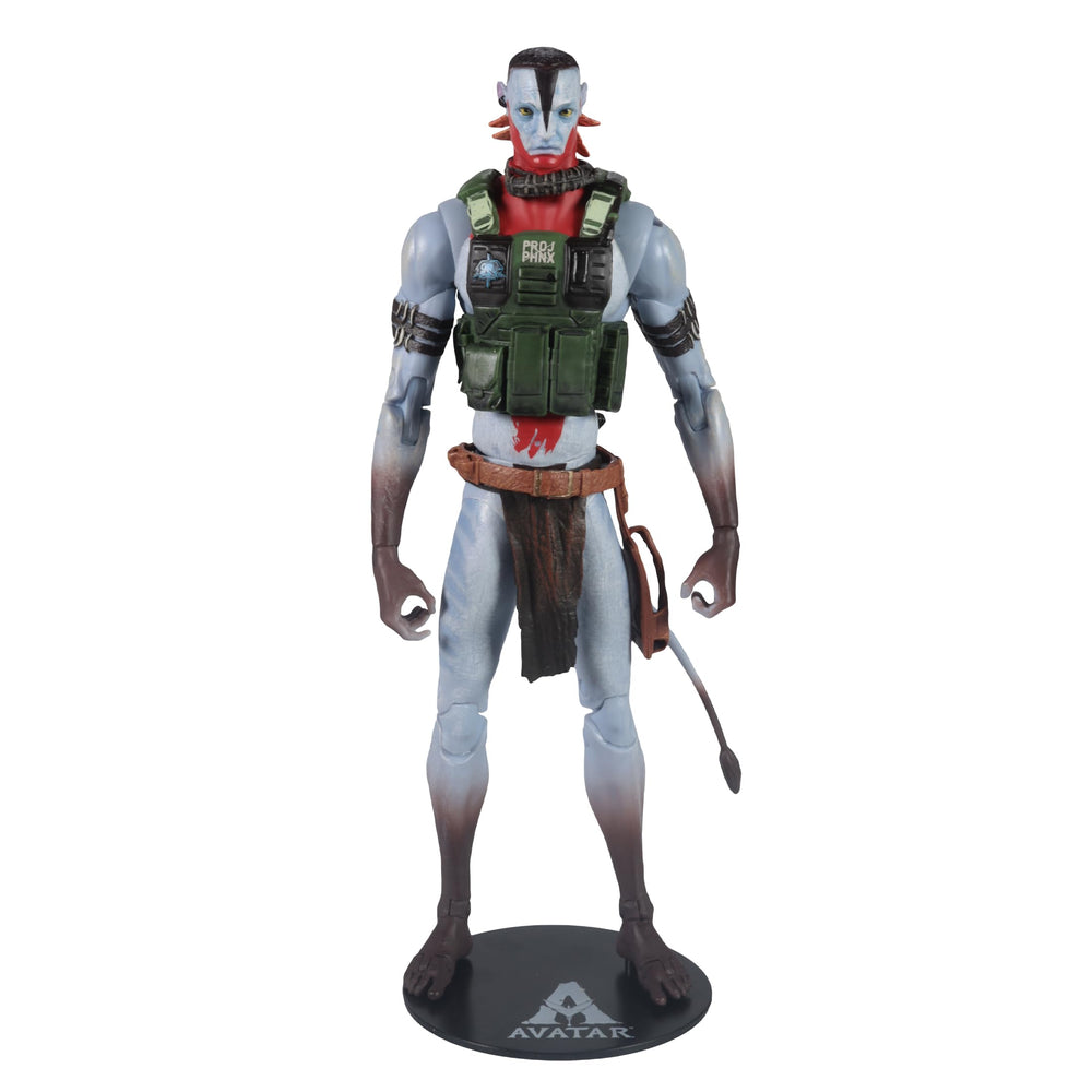 McFarlane Avatar Fire and Ash Quaritch paint deco highlights armor textures and facial details.