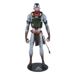 McFarlane Avatar Fire and Ash Quaritch paint deco highlights armor textures and facial details.