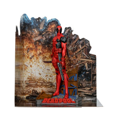 McFarlane Deadpool 1:10 scale figure on a dynamic scene display for shelves.
