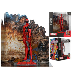 Close-up of Deadpool pose detail showing textured costume and stance.