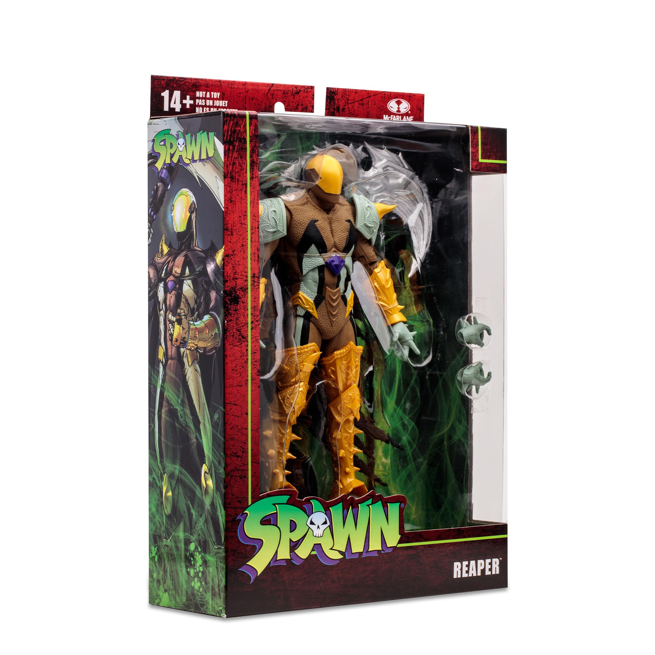 McFarlane Spawn Reaper packaged display-ready image highlights premium packaging.