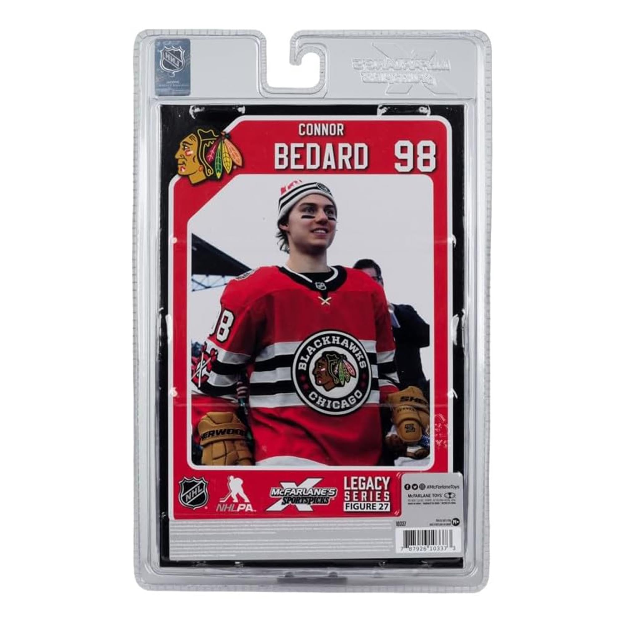 McFarlane's SportsPicks Bedard figure base logo detail enhances display.