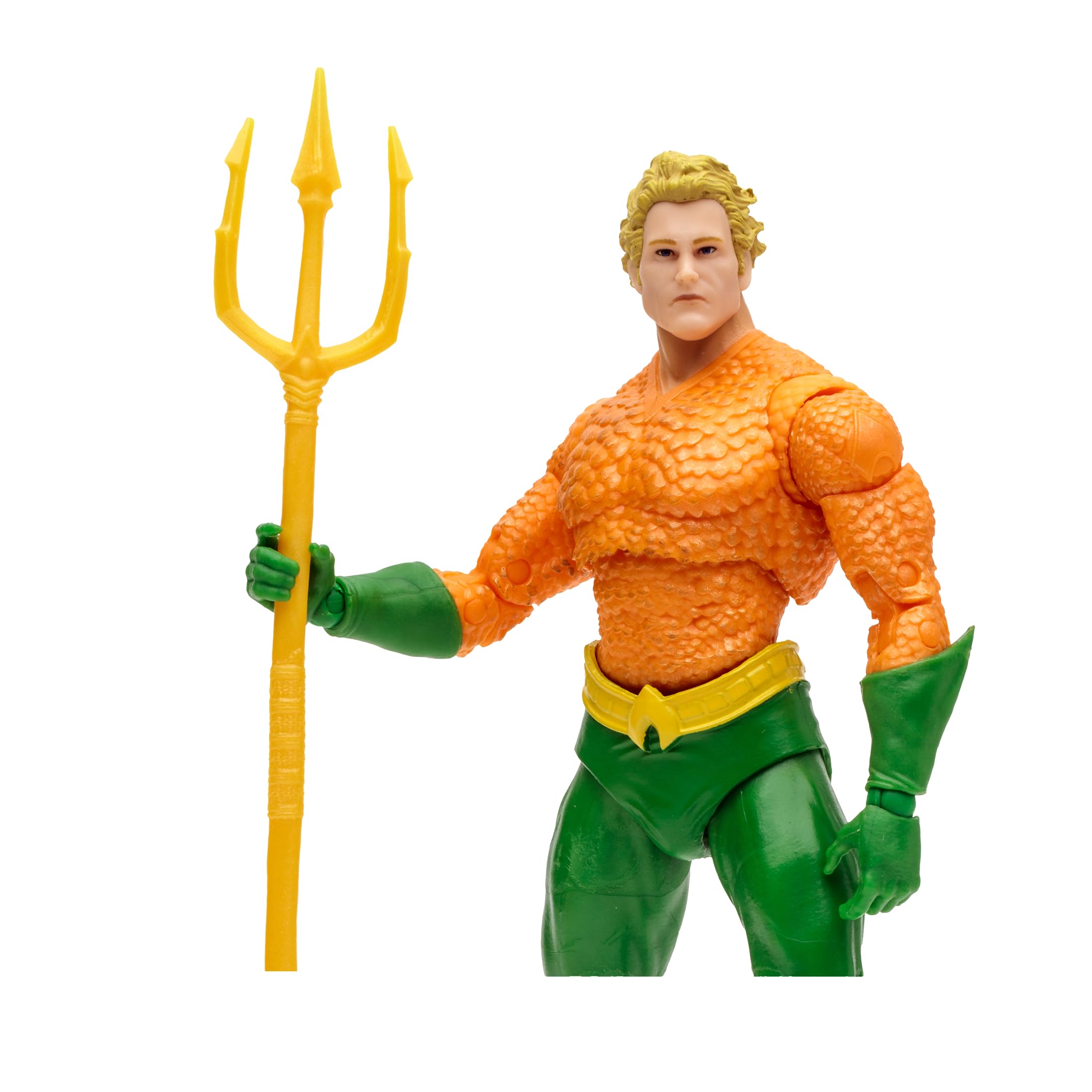 McFarlane Toys Aquaman DC Classic figure back view showing cape and accessories.