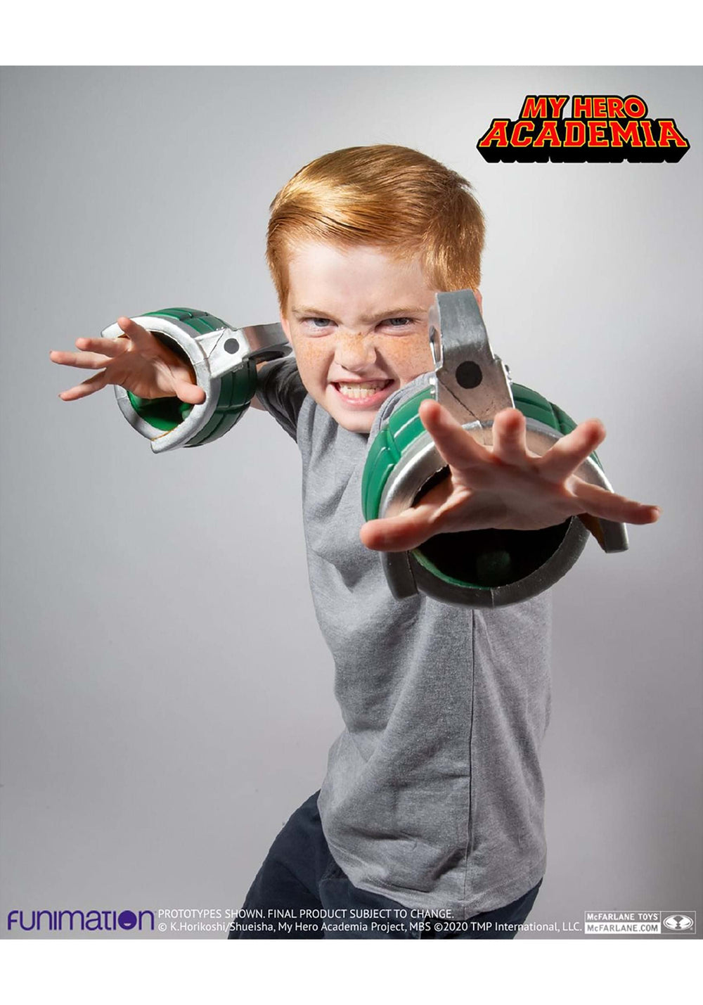Collectible Bakugo bracers from McFarlane Toys complement My Hero Academia cosplay sets.