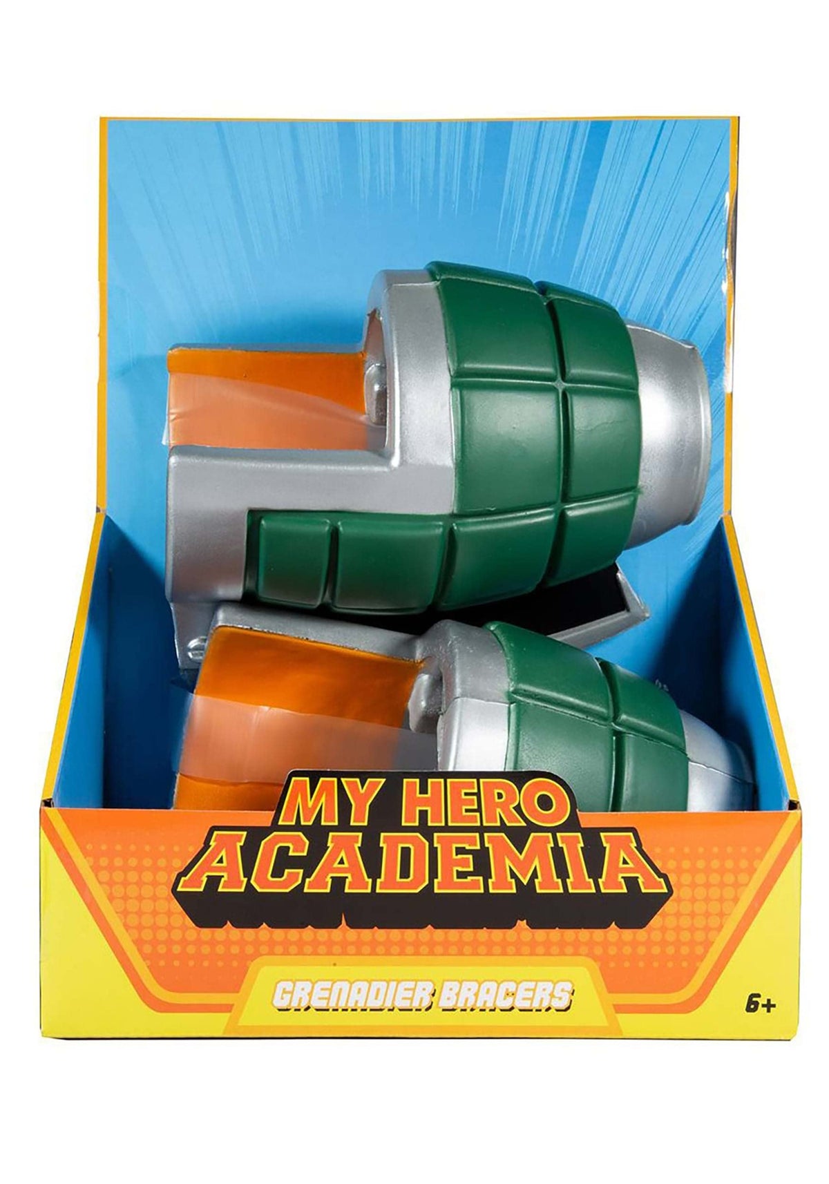 McFarlane Toys Bakugo Grenadier Bracers worn on wrists for authentic cosplay realism.