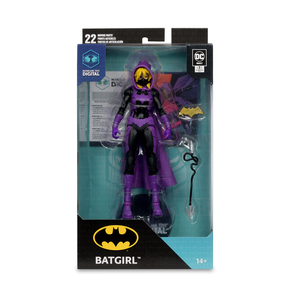 McFarlane Toys Batgirl base included for stable shelf display.