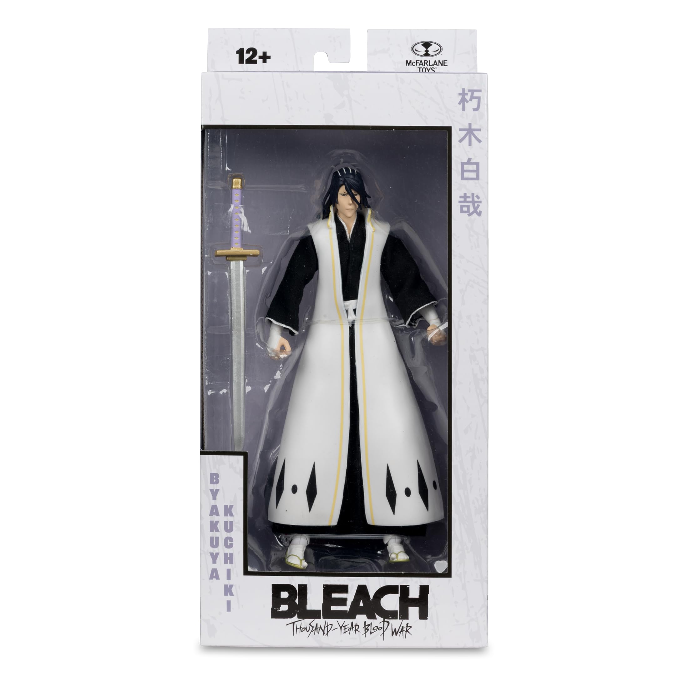 McFarlane Toys Byakuya Kuchiki 7in closeup details highlight sculpt finesse.