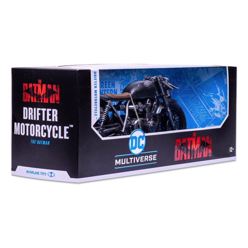 McFarlane Toys DC Batman Movie Drifter bike stand enhances shelf presence.