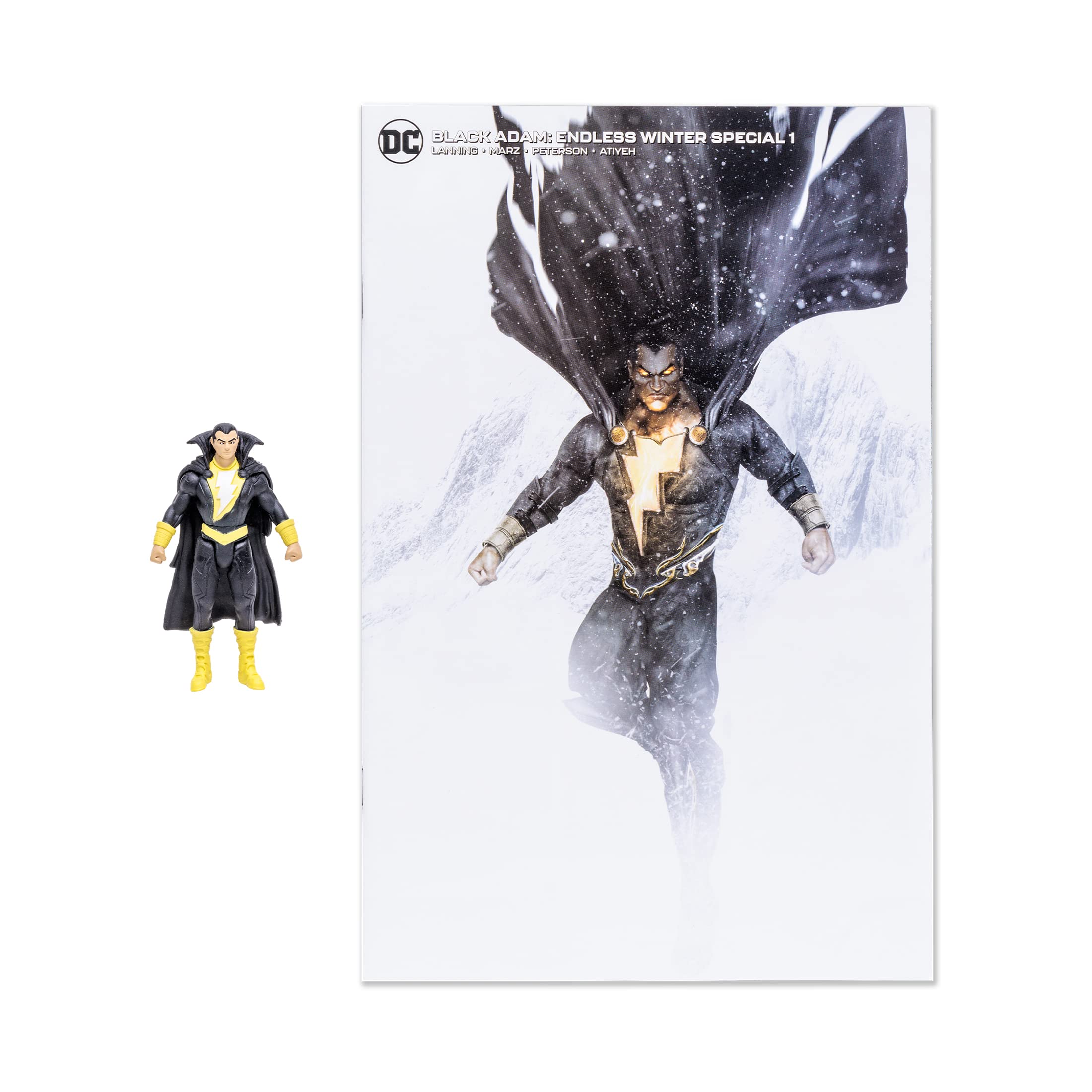 McFarlane Toys Black Adam Endless Winter blister-pack with comic reprint.