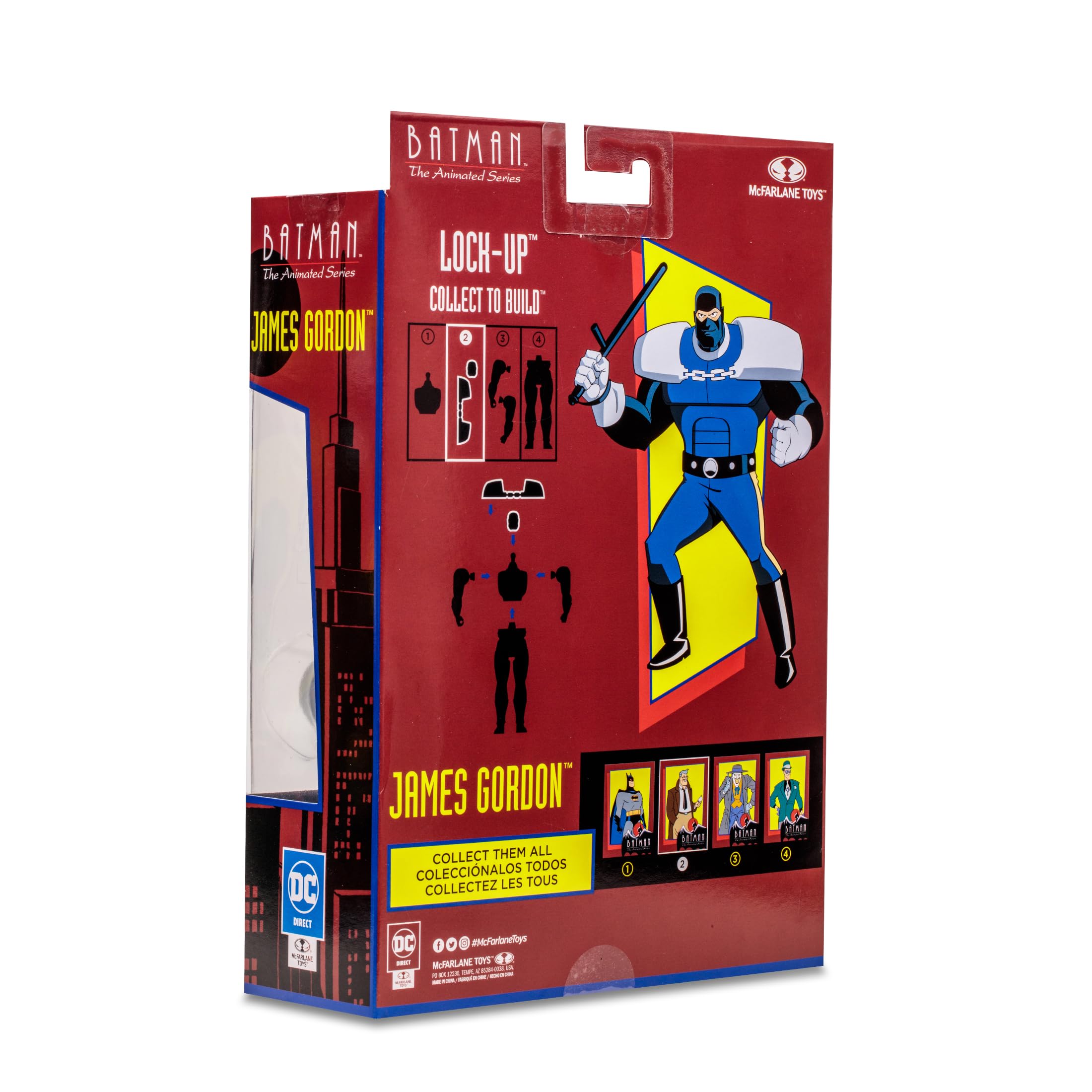 McFarlane Toys DC Direct Commissioner Gordon packaging highlights Build-A wave.