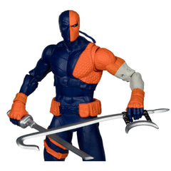 Deathstroke figure with three weapons ready for action posing