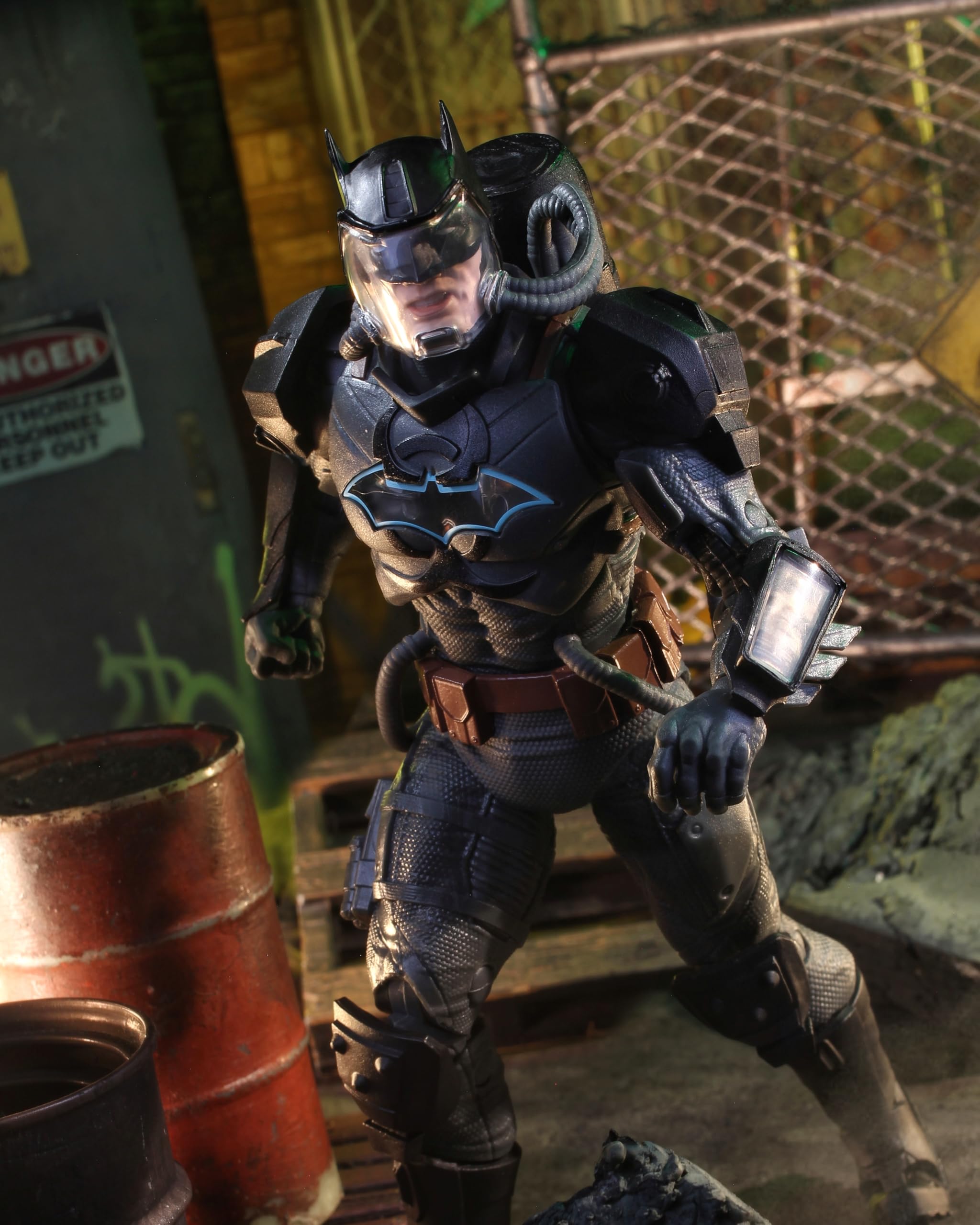 Batman Hazmat suit detail and texture on McFarlane Toys figure