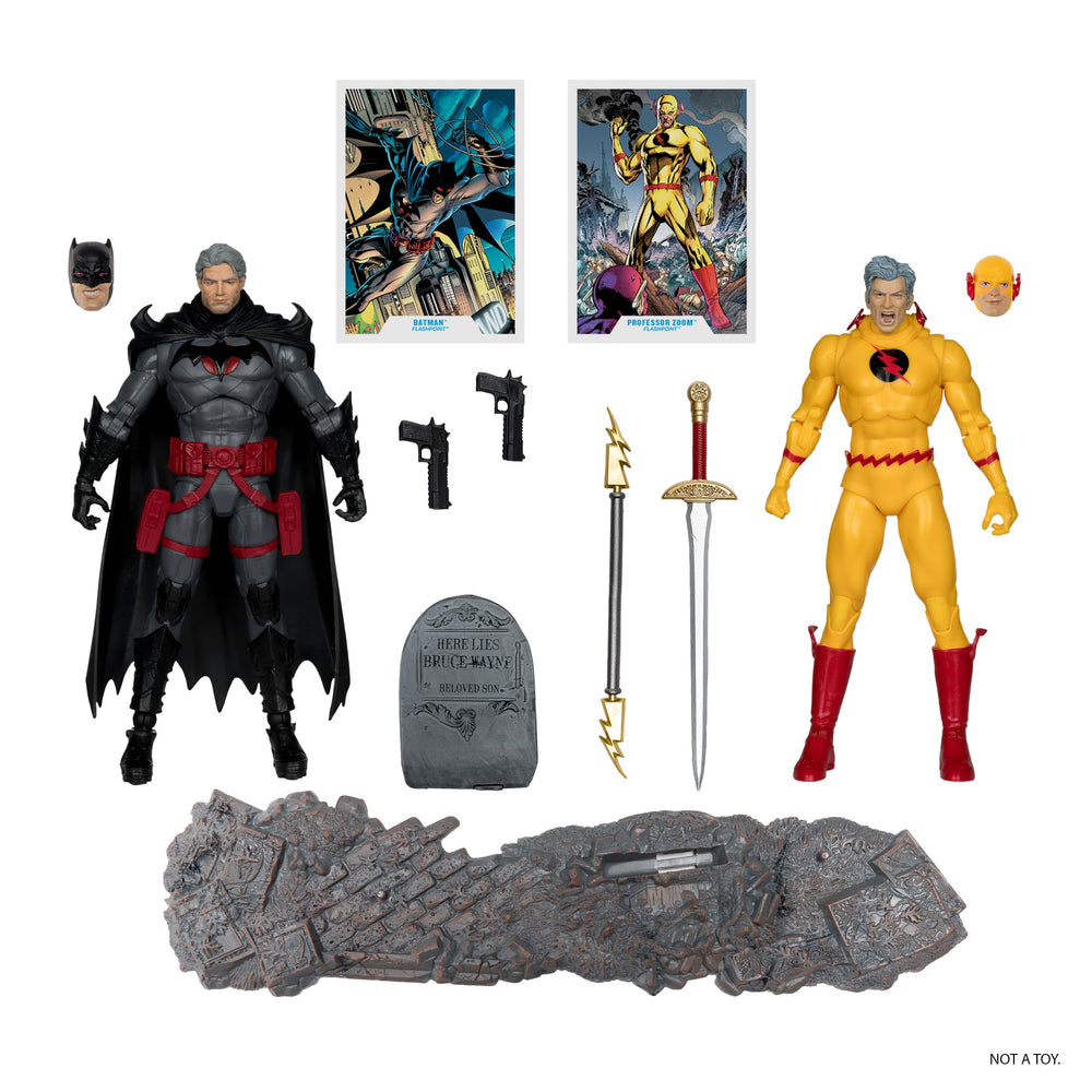 McFarlane Toys Batman vs Professor Zoom Flashpoint accessories include lightning rod, sword for action setups