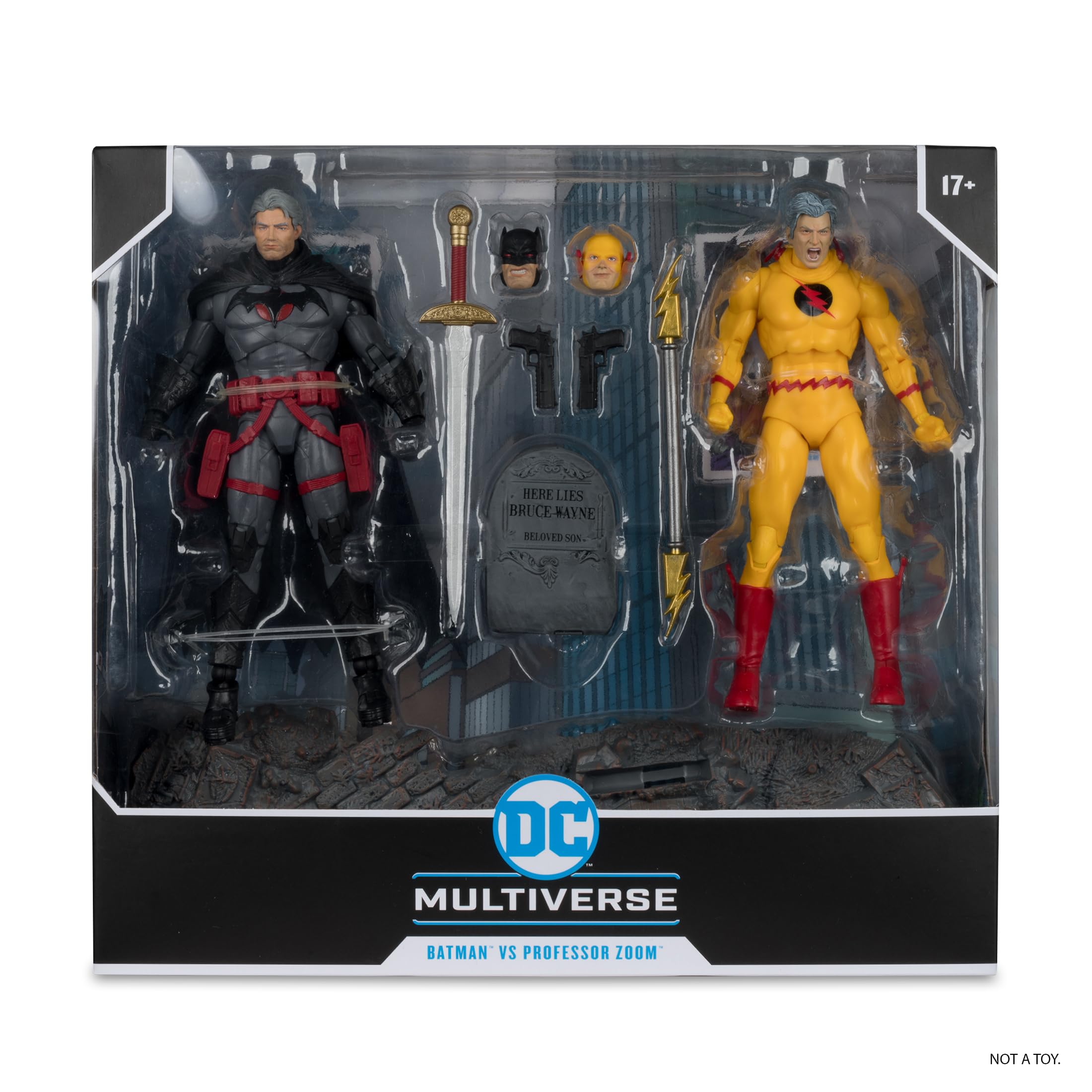 McFarlane Toys Batman vs Professor Zoom Flashpoint packaging shows collector-friendly presentation