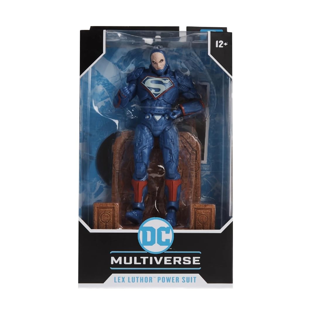 Lex Luthor action figure with throne and accessories, perfect for dynamic DC Multiverse poses.
