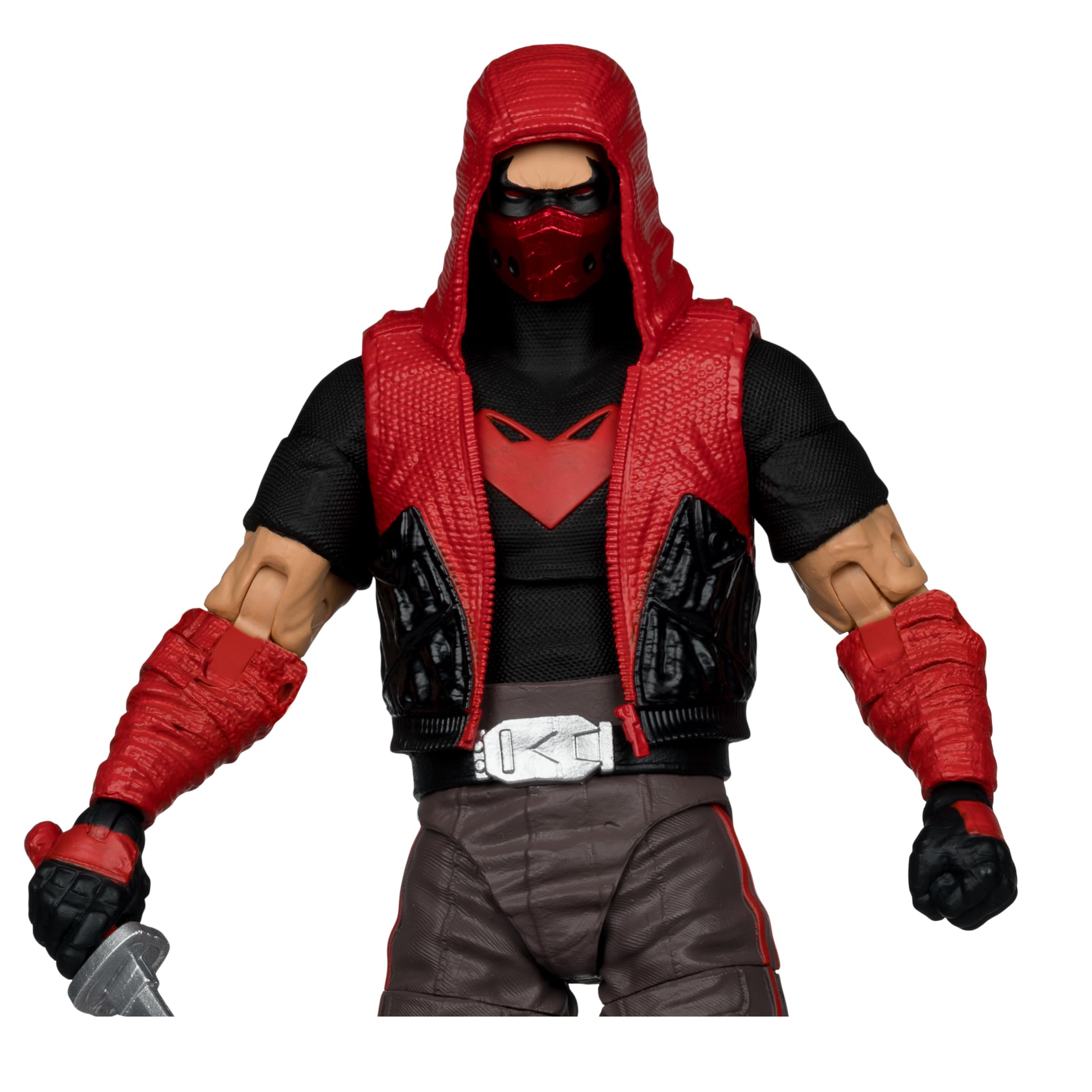 McFarlane Toys DC Multiverse Red Hood armor detail highlights premium sculpt for dynamic posing.