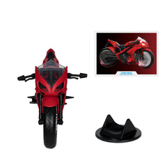 McFarlane Toys Red Hood's Sportsbike rear view with display stand.