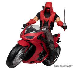 McFarlane Toys Red Hood's Sportsbike side profile with rolling wheels.