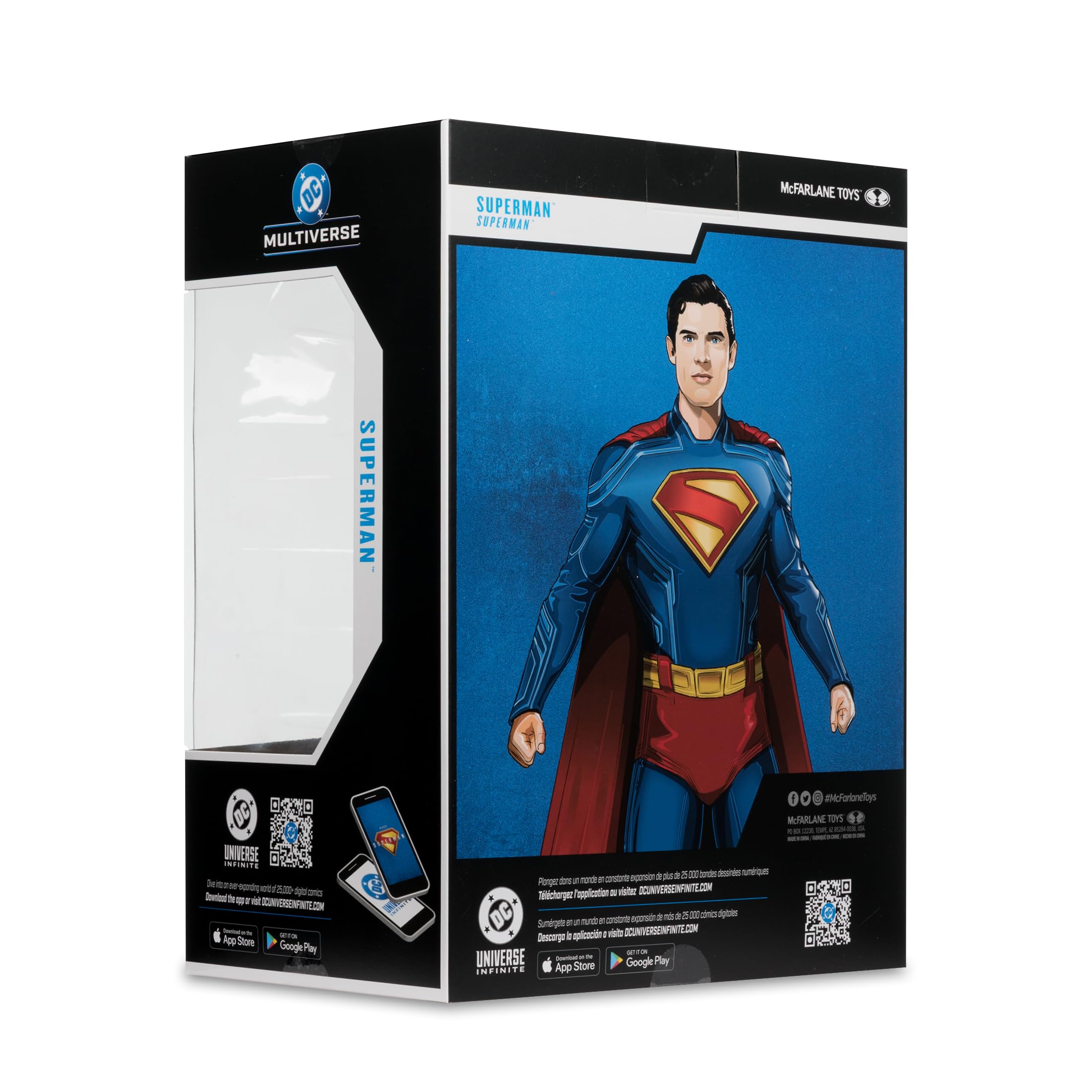 McFarlane Toys Superman 12in biography art card, front artwork complements display.