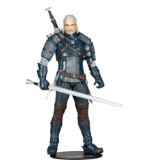 McFarlane Toys Geralt in teal Viper armor figure, ideal for display and dynamic posing.