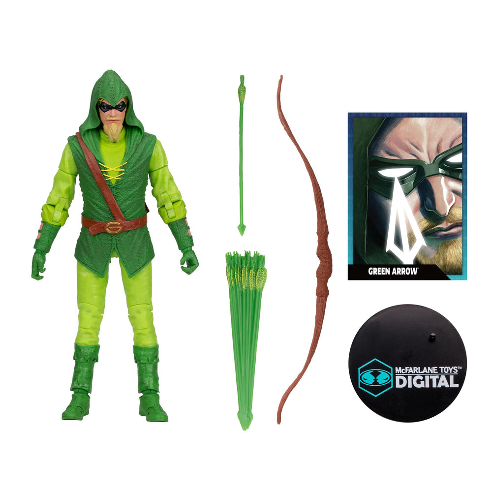 McFarlane Toys Green Arrow longbow and arrow cluster for display.