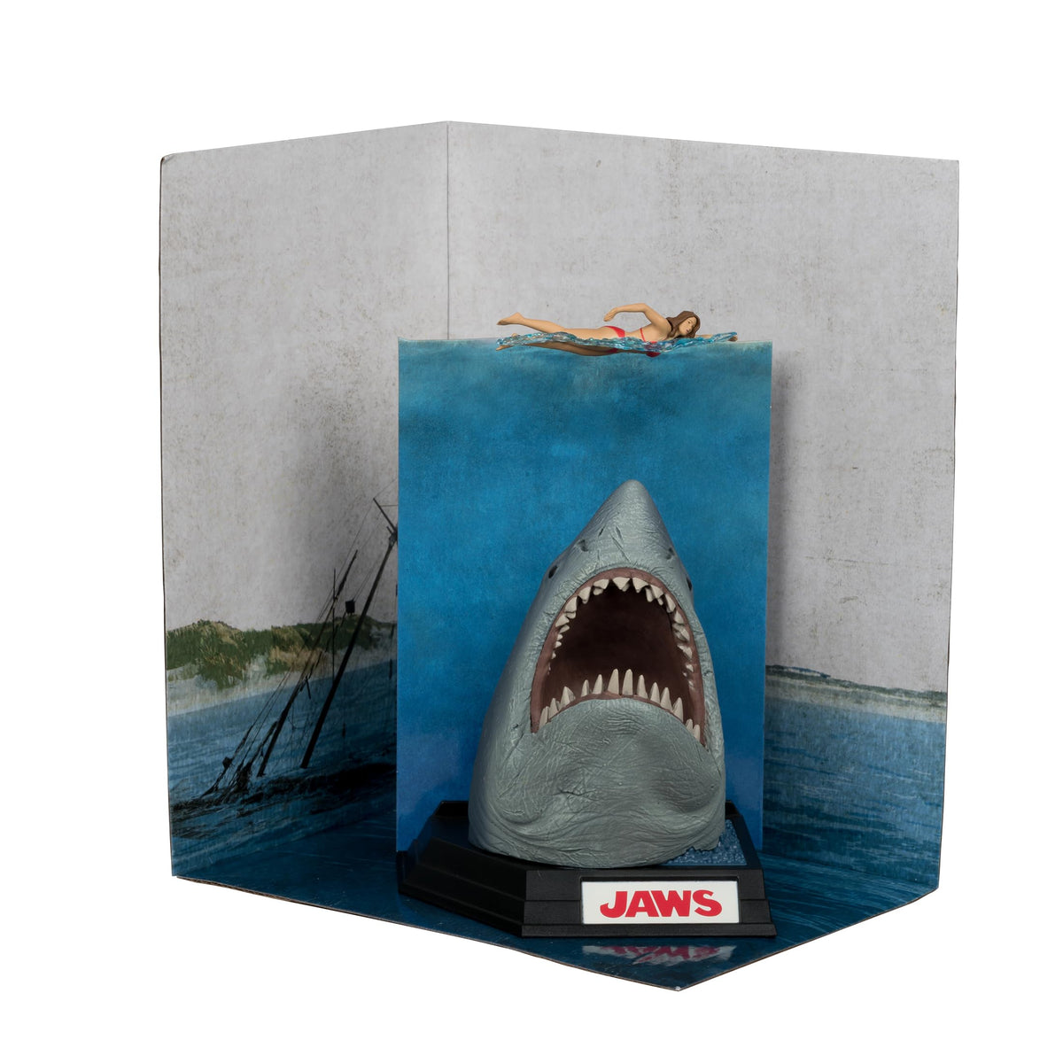 McFarlane Toys Jaws 50th Anniversary 6in figure front view, ideal display piece for shelves