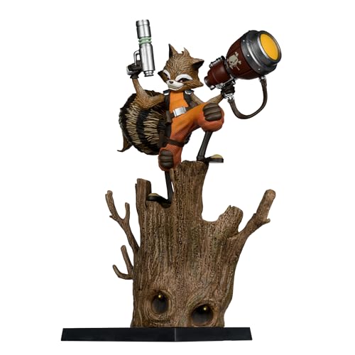 McFarlane Toys Marvel Rocket Raccoon 1:6 figure closeup highlights textures and character.