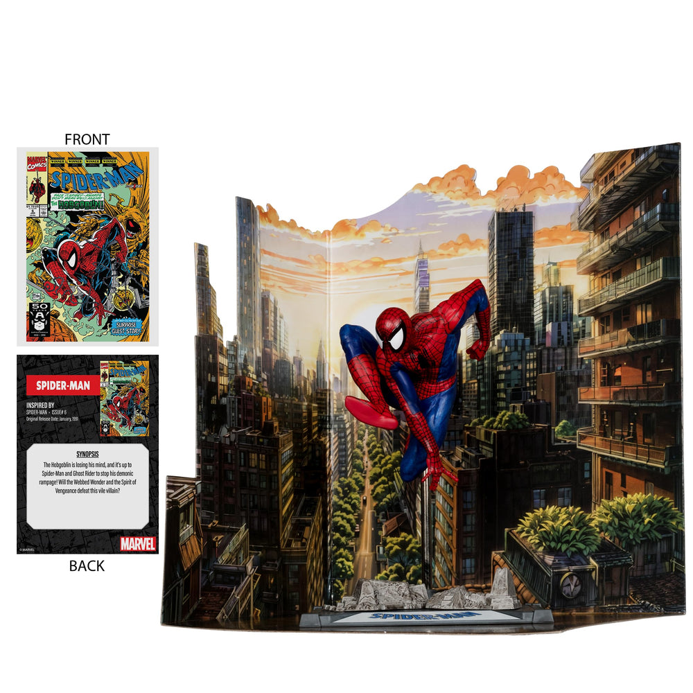 McFarlane Toys Spider-Man art card front highlights iconic artwork for collectors.