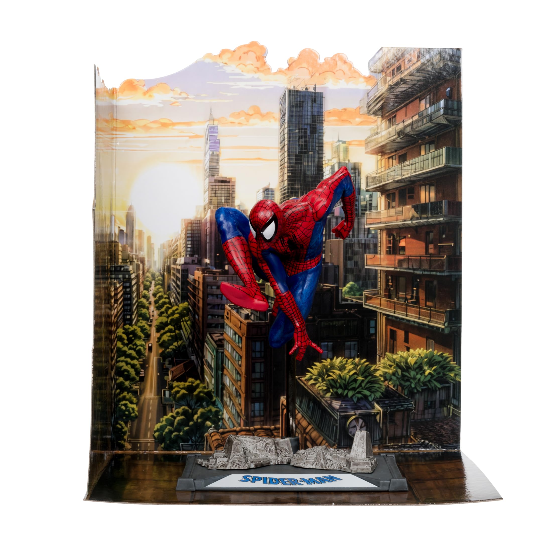 McFarlane Toys Spider-Man environmental base detail adds tactile texture.