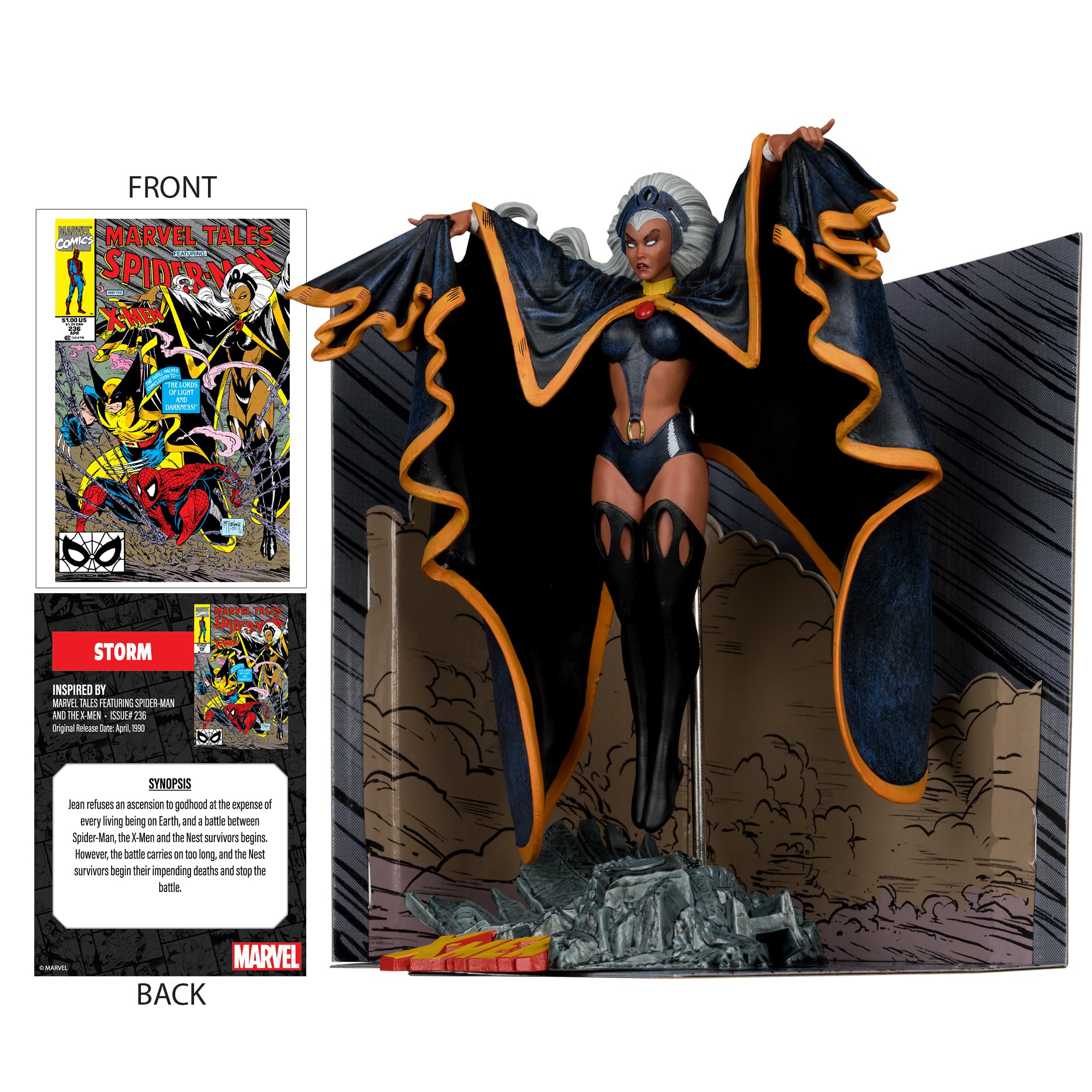 McFarlane Toys Marvel Storm figure front art card with artwork.