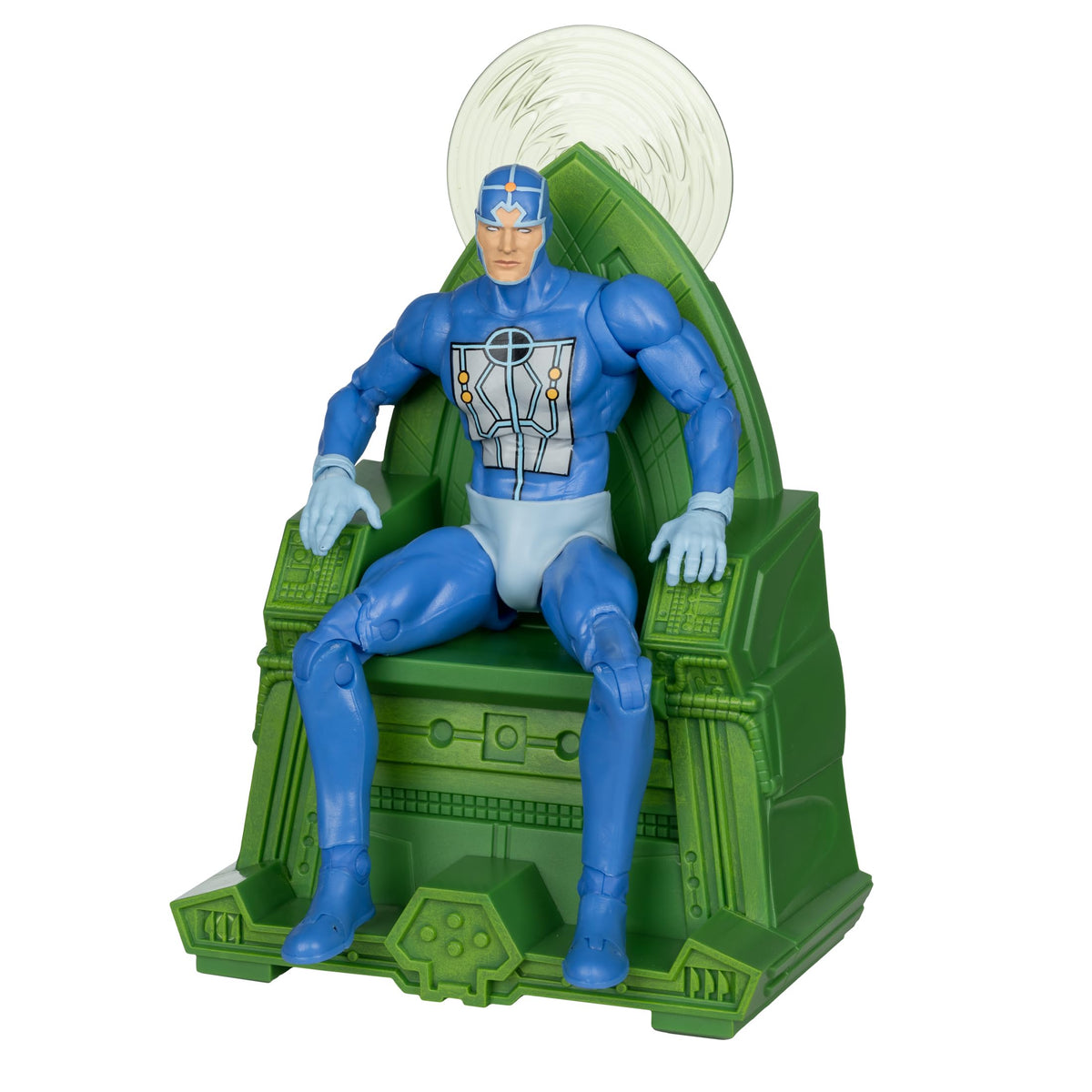 Front view of McFarlane Toys Metron figure for shelf display.