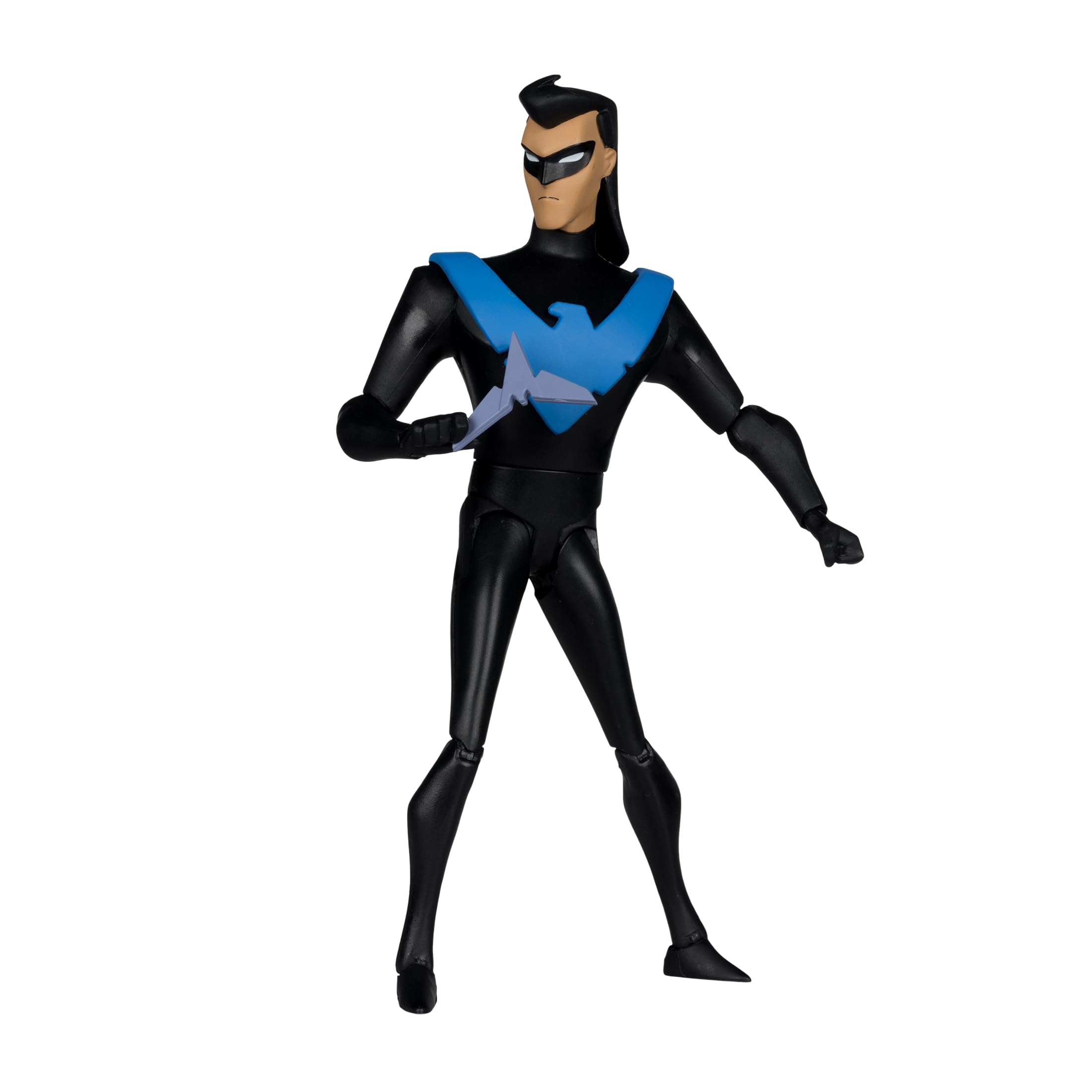 McFarlane Toys Nightwing dynamic pose showcases articulation for action-ready display.