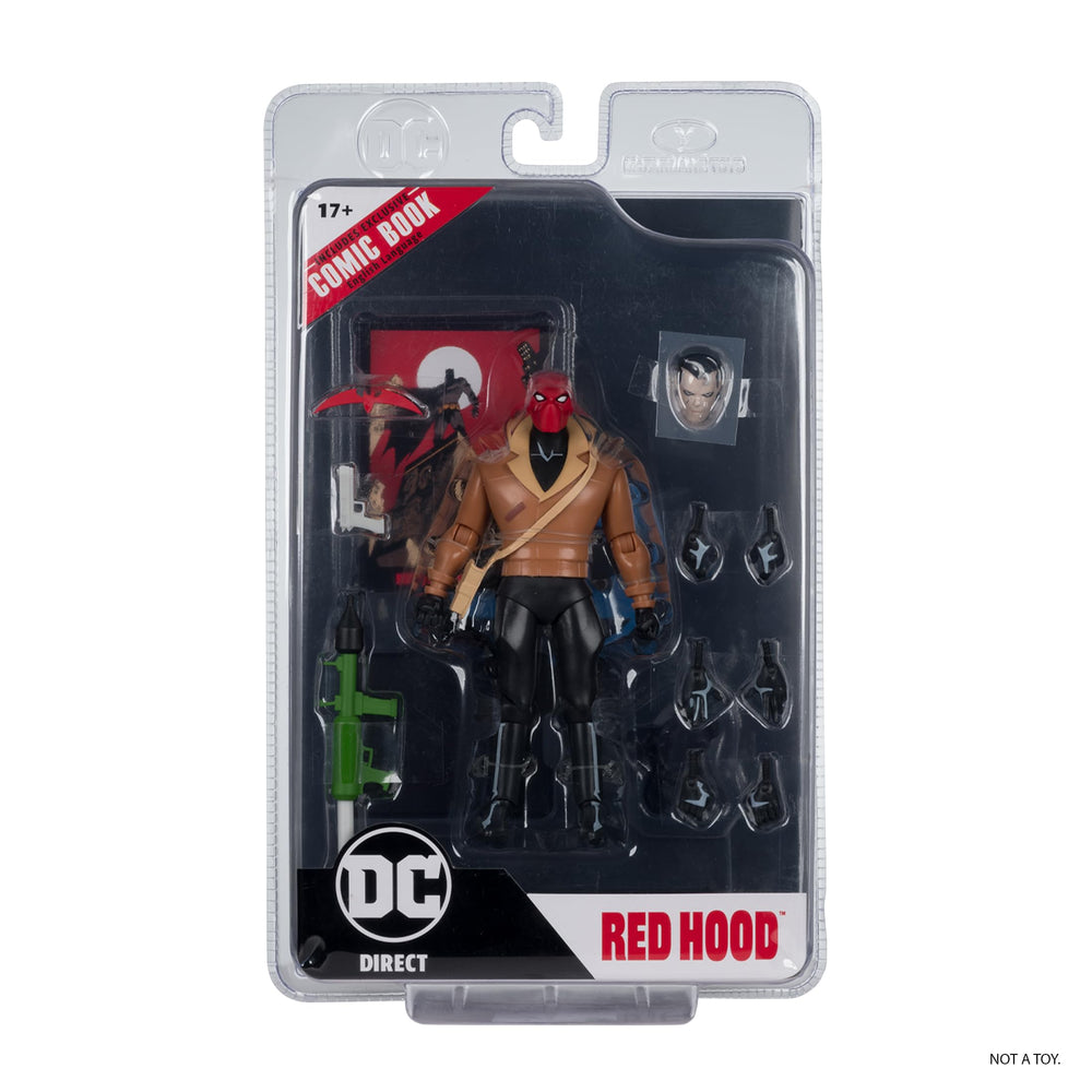 McFarlane Toys Red Hood art card adds collectible context.