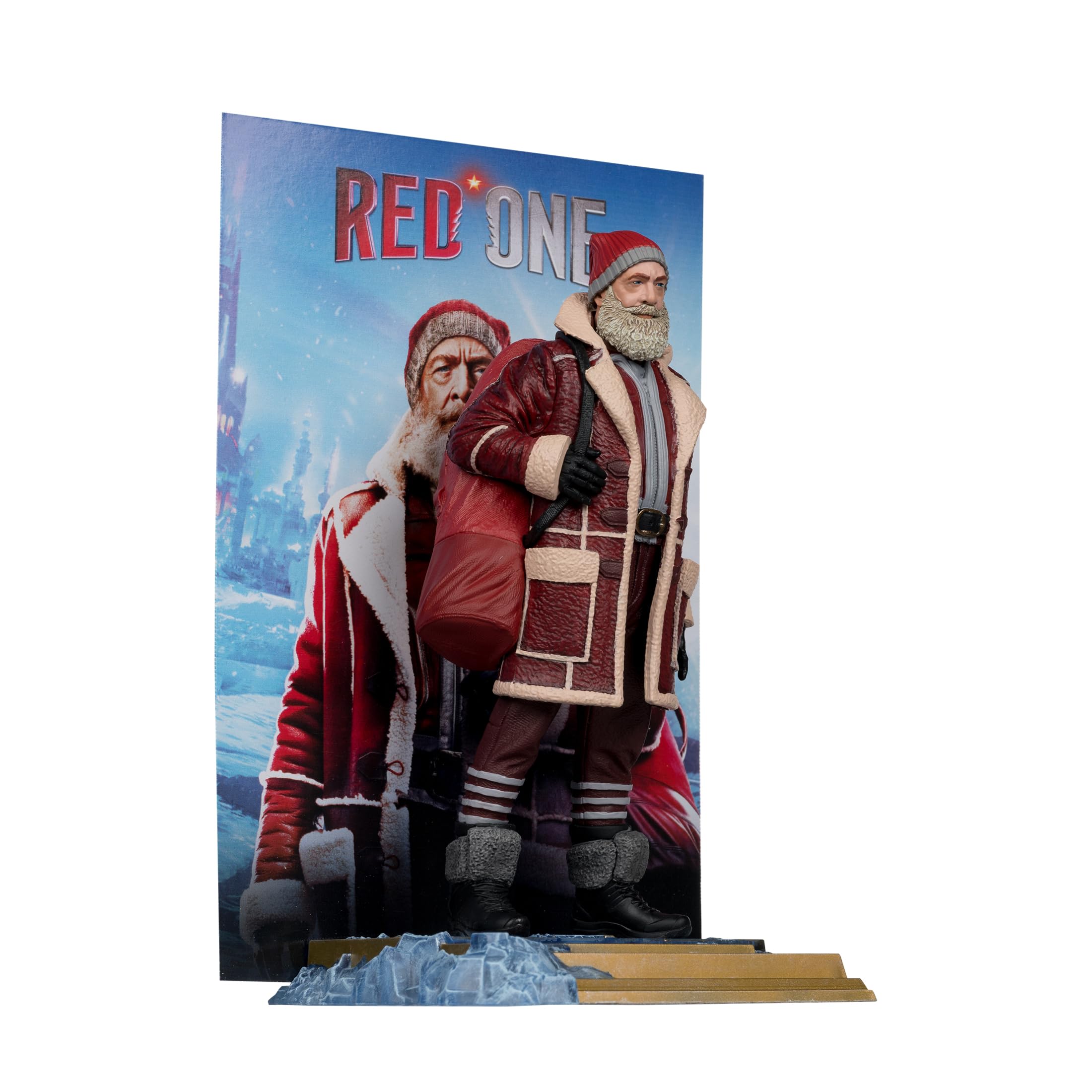 McFarlane Toys Red One Nick figure includes printed backdrop and environmental base for immersive scenes.