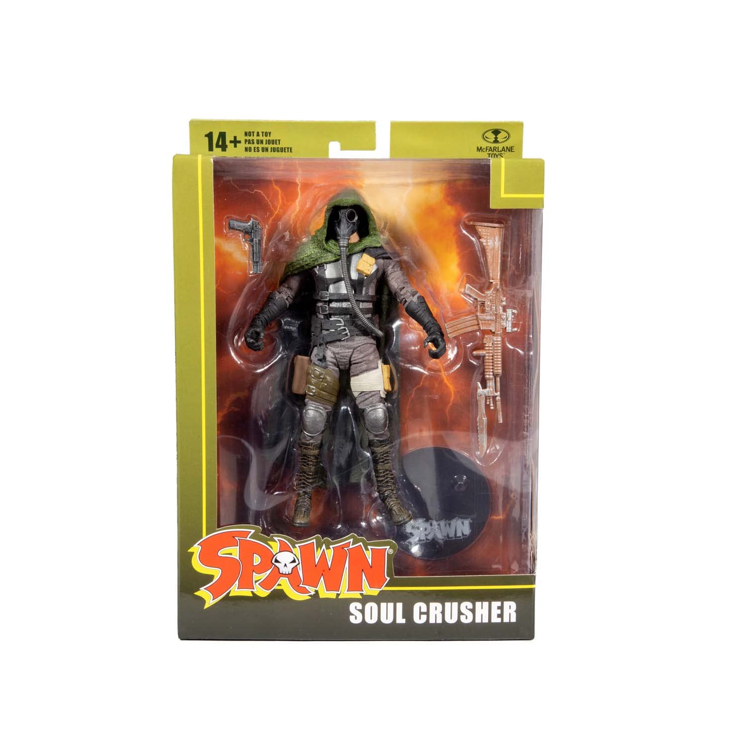 McFarlane Toys Spawn Soul Crusher 7in figure pistol accessory for dynamic display.