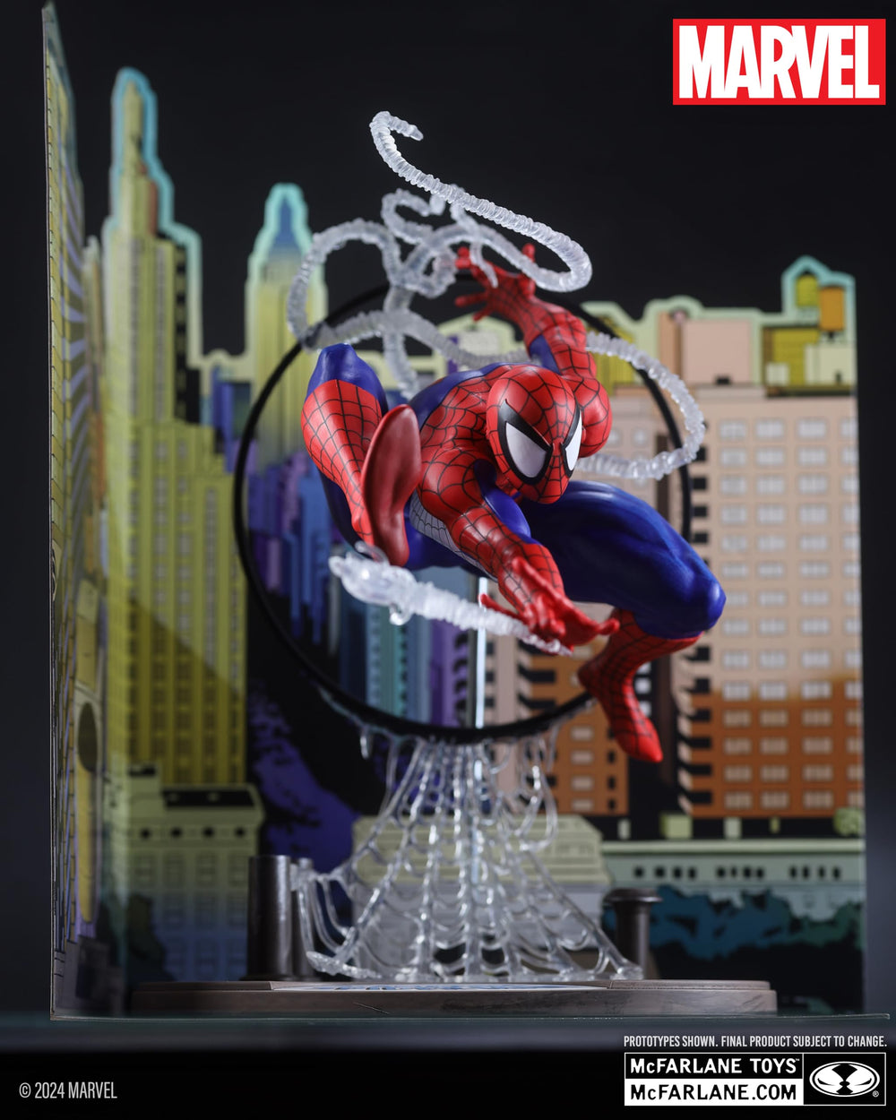 Spider-Man on an environmental base by McFarlane Toys enhances storytelling.