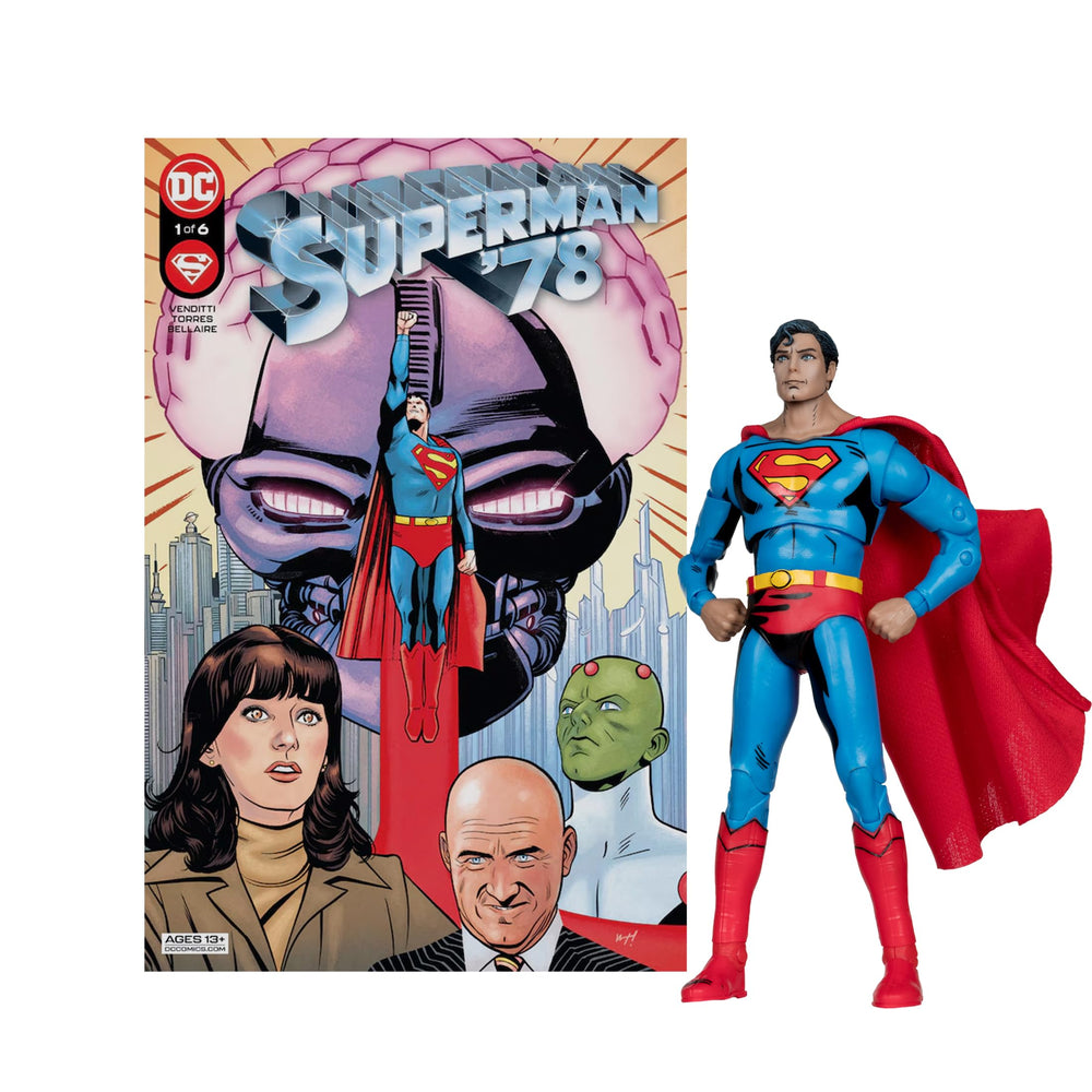 McFarlane Toys Superman ’78 figure front view for eye-catching display.