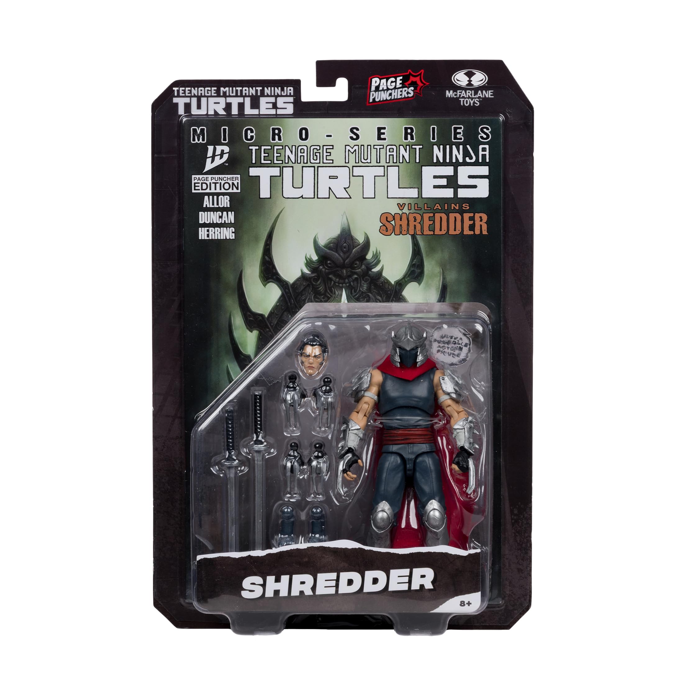 McFarlane Toys TMNT Shredder pose on shelf for display.