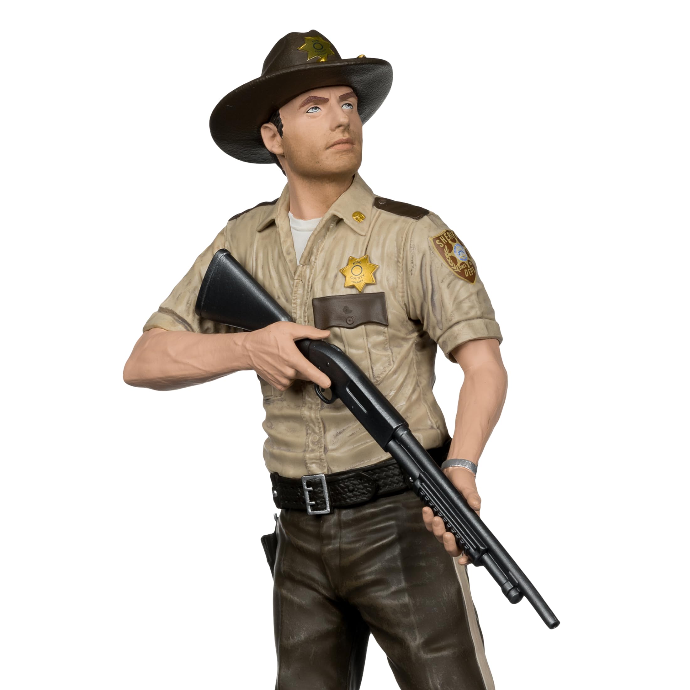 McFarlane Toys Rick Grimes posed on its display base for dynamic setups.