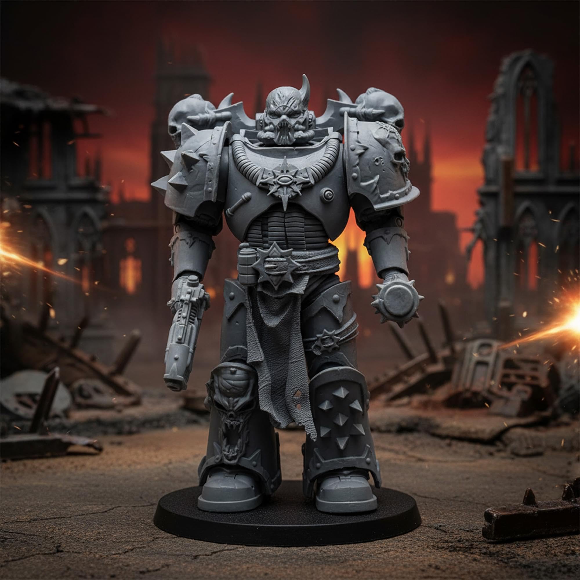 McFarlane Toys Warhammer 40K AP Variant grey figure ready for hobby painting.