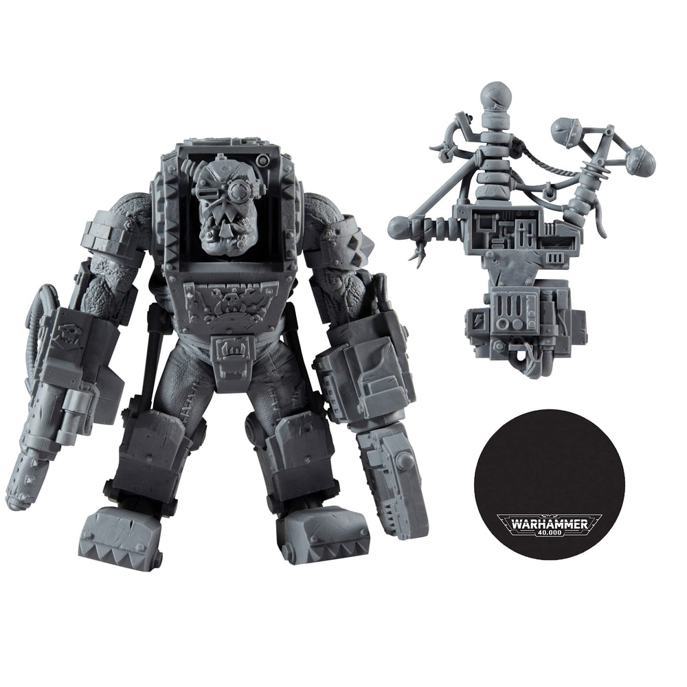 McFarlane Toys Warhammer 40K Ork Big Mek accessory set enhances display.