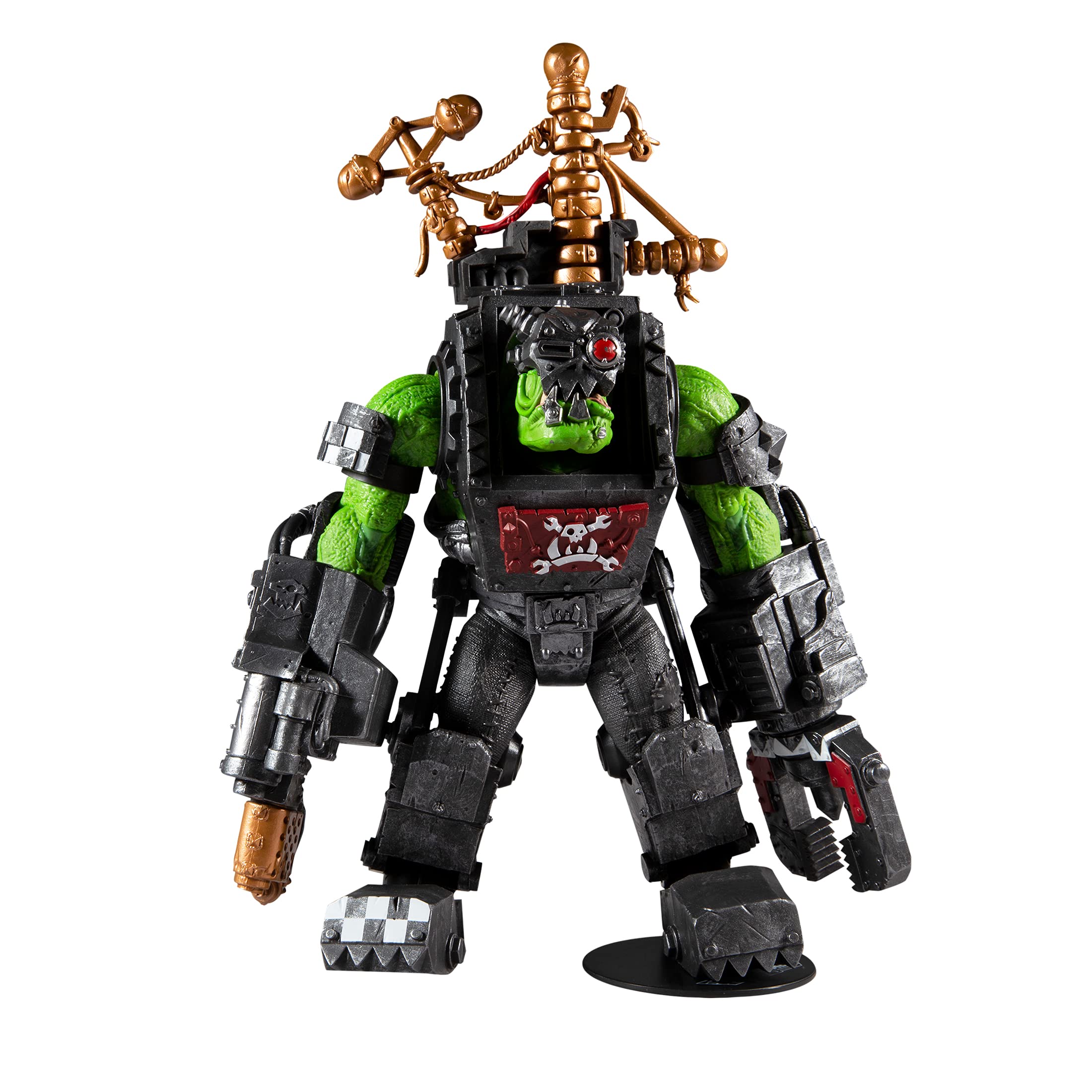 McFarlane Toys Warhammer 40k Ork Big Mek figure pose for dynamic display.
