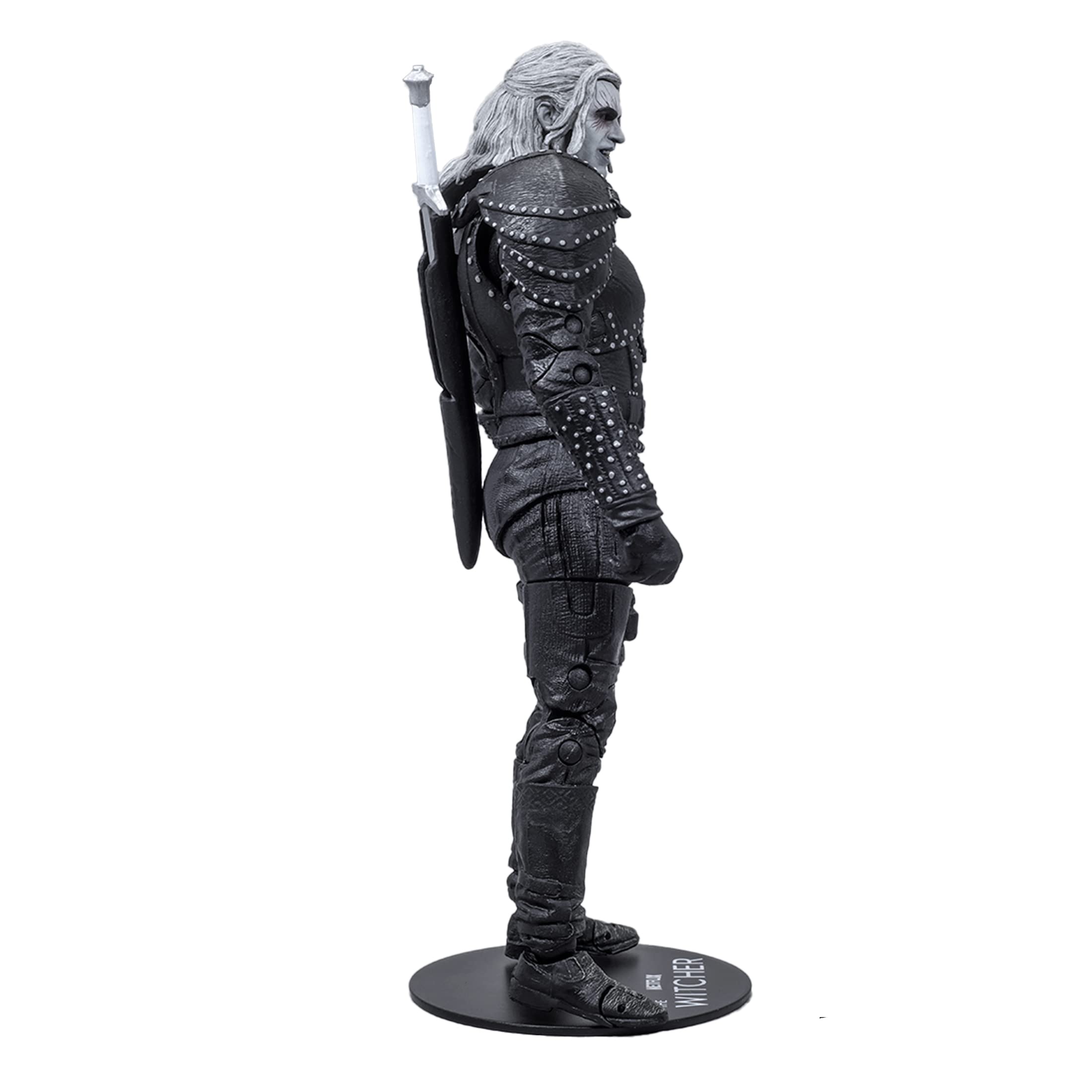 Witcher Mode face and silver sword close-up on McFarlane figure