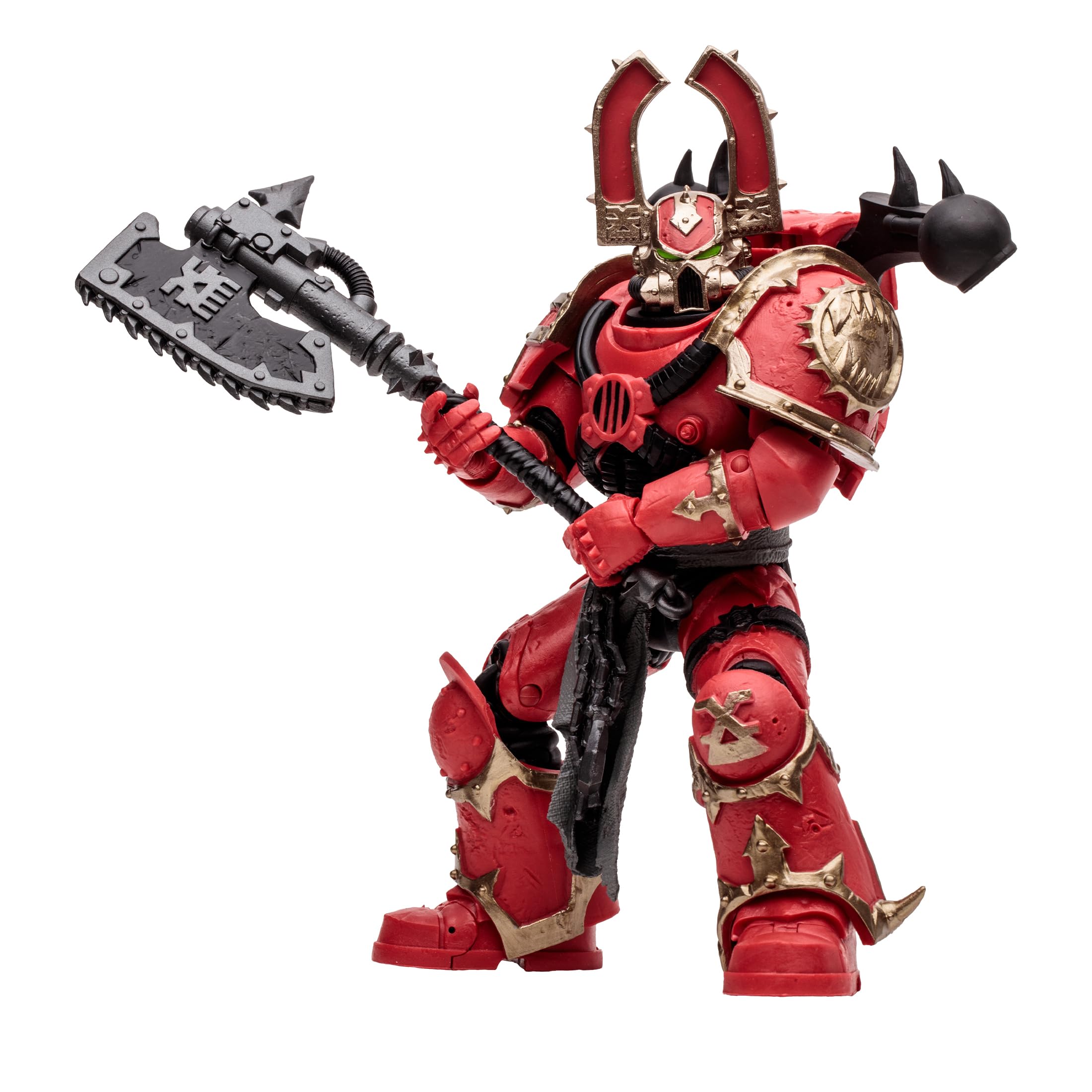 McFarlane Toys World Eaters Khorne Berzerker figure front view with detailed armor.