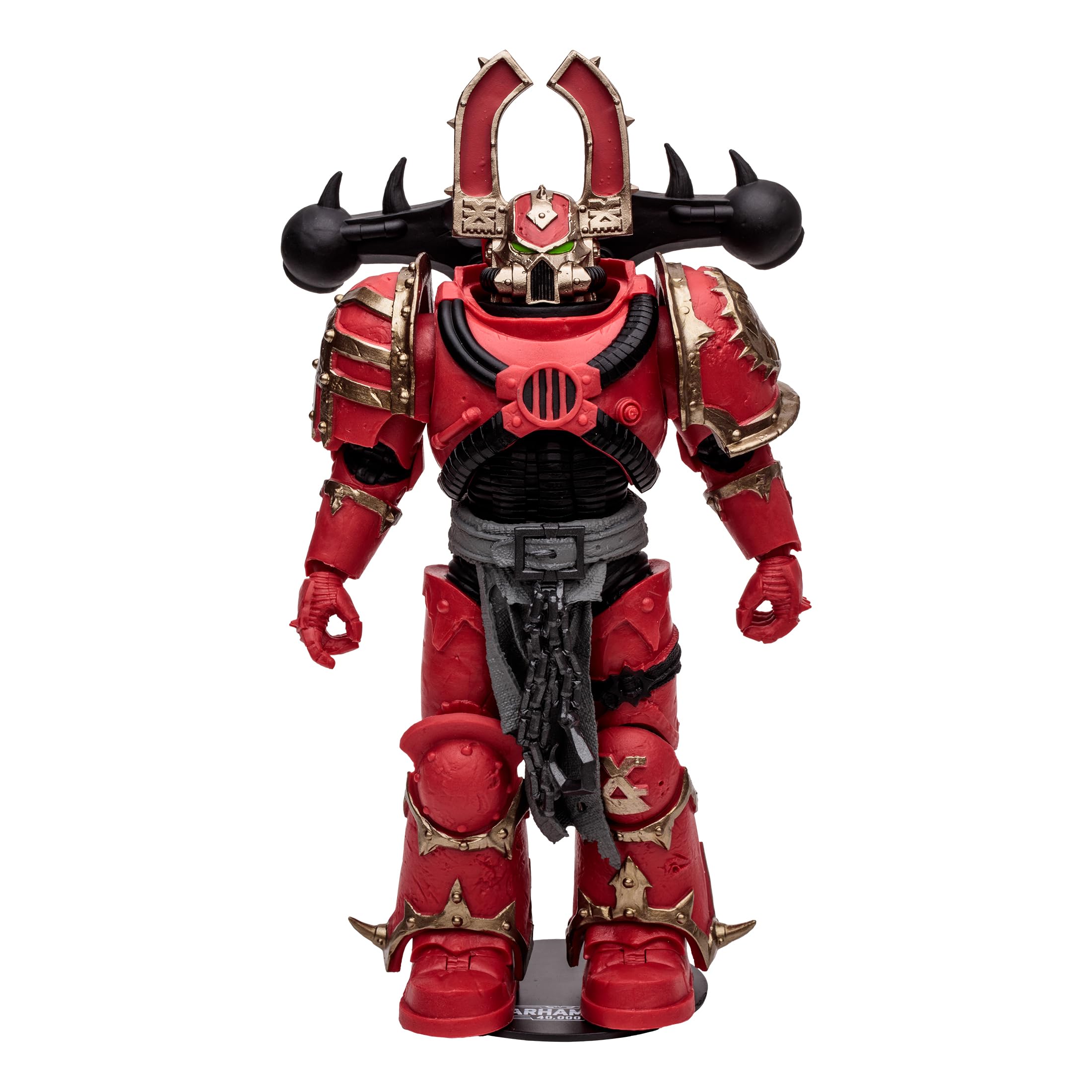 McFarlane Toys World Eaters Khorne Berzerker displaying chain axe.