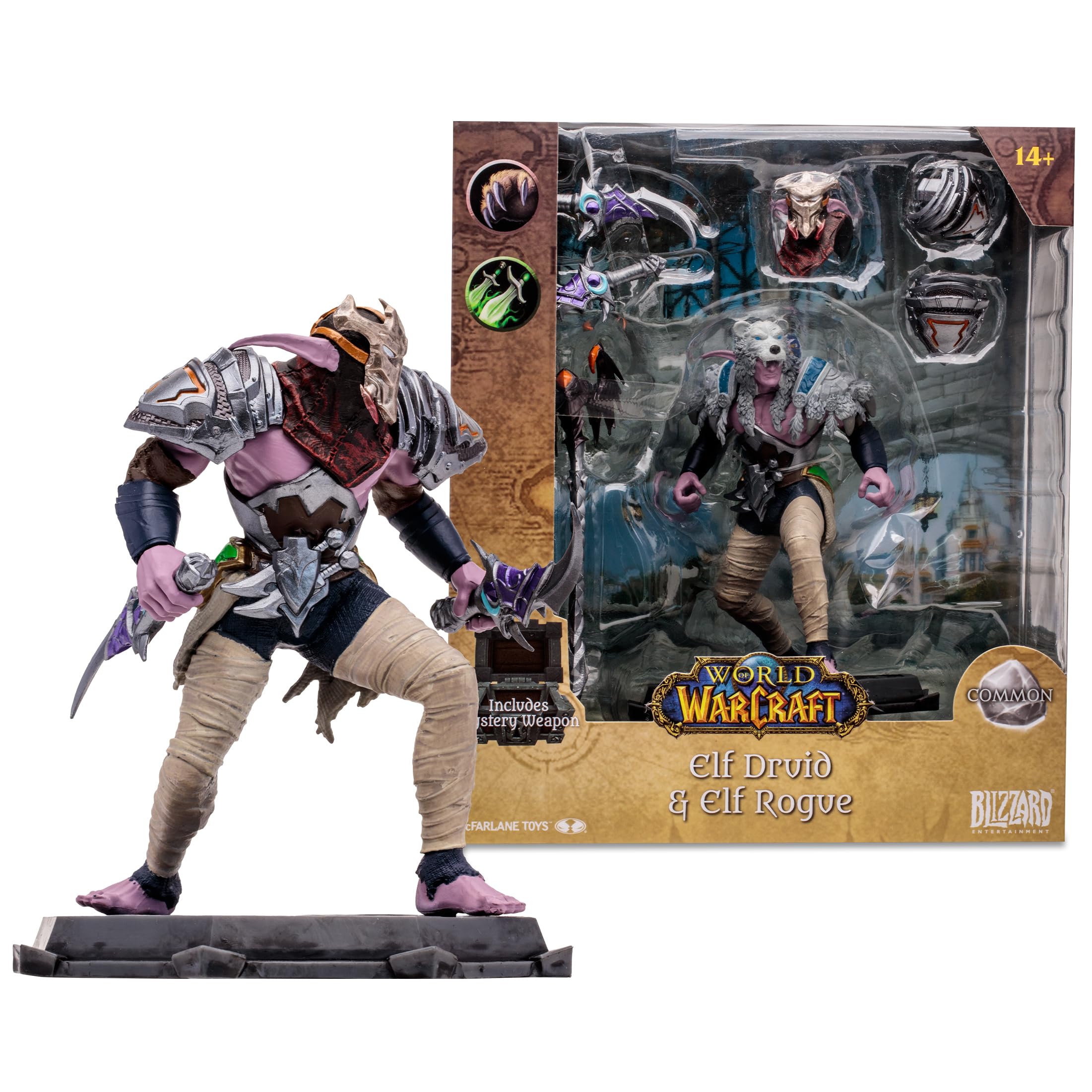 McFarlane Toys World of Warcraft Elf figure front view highlights detailed sculpt and presence